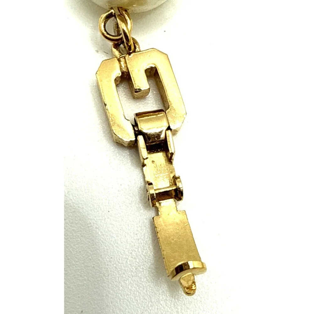 Vintage 80s GIVENCHY Bijoux Faux Baroque Pearl Clear Crystal Bezel Necklace 24